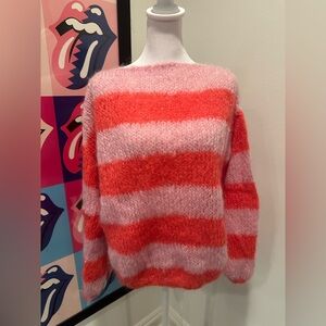 Hand Knit Striped Pink and Orange Sweater